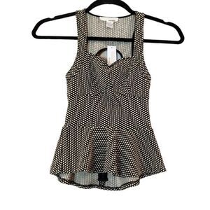 Sans Souci Womens Size Small White Black Sleeveless Sweetheart Neck Peplum Top